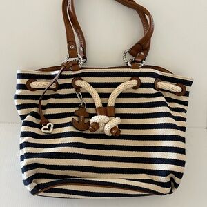 Brighton Sea Surf Side Nautical Navy White Stripe Khaki Shoulder Bag